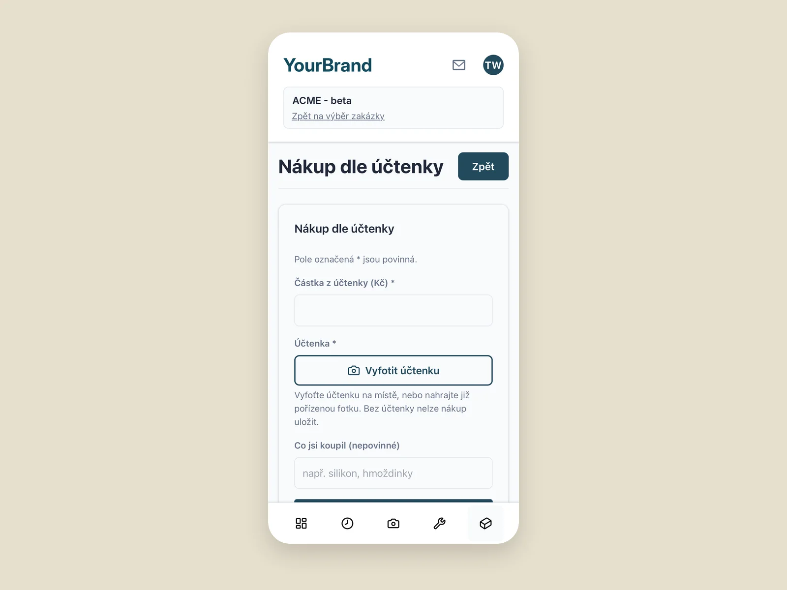 ALF v mobilu — nákup dle účtenky: částka a vyfocení účtenky přímo na místě